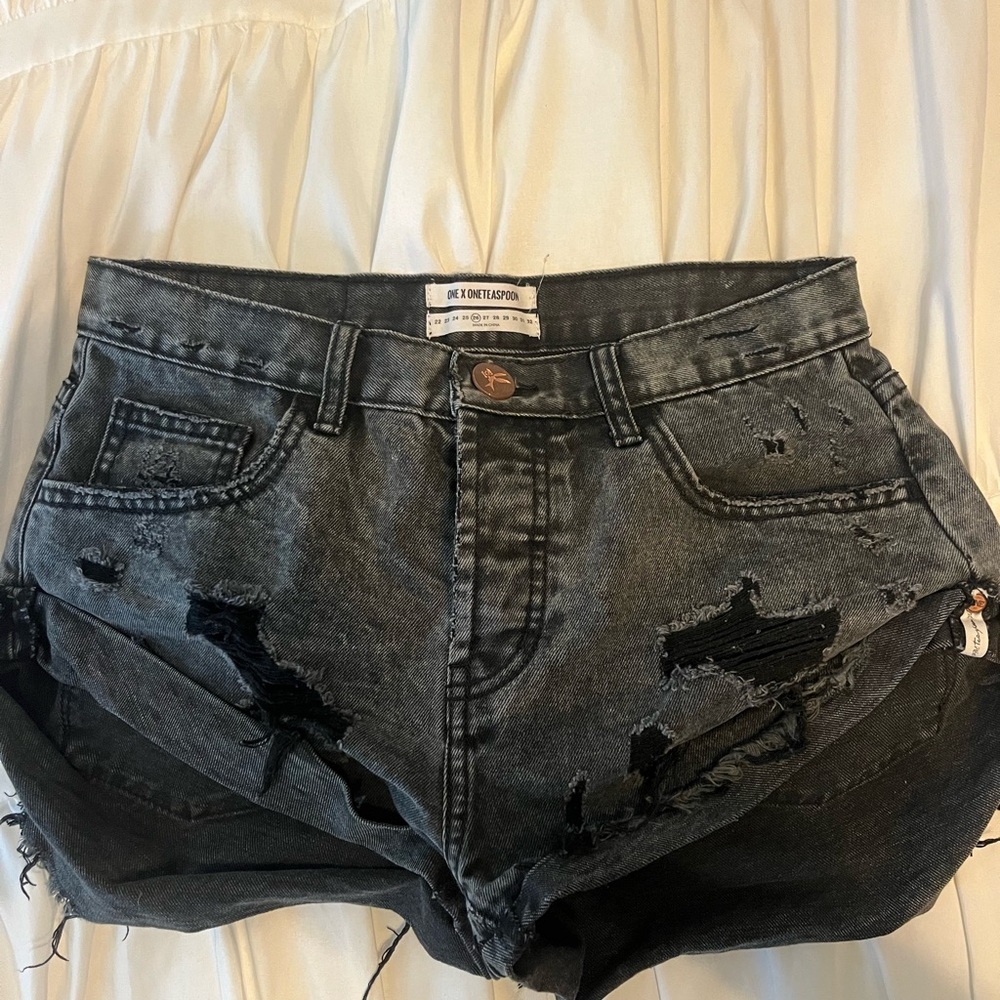 One Teaspoon Black Distressed Jean Shorts High-Waisted
